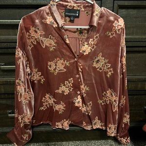 NWOT Velvet Button Down Cropped Blouse
